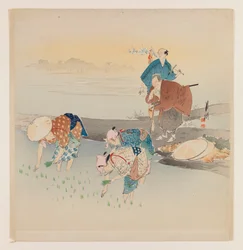 Man en vrouw planten rijst, c.1890-1910